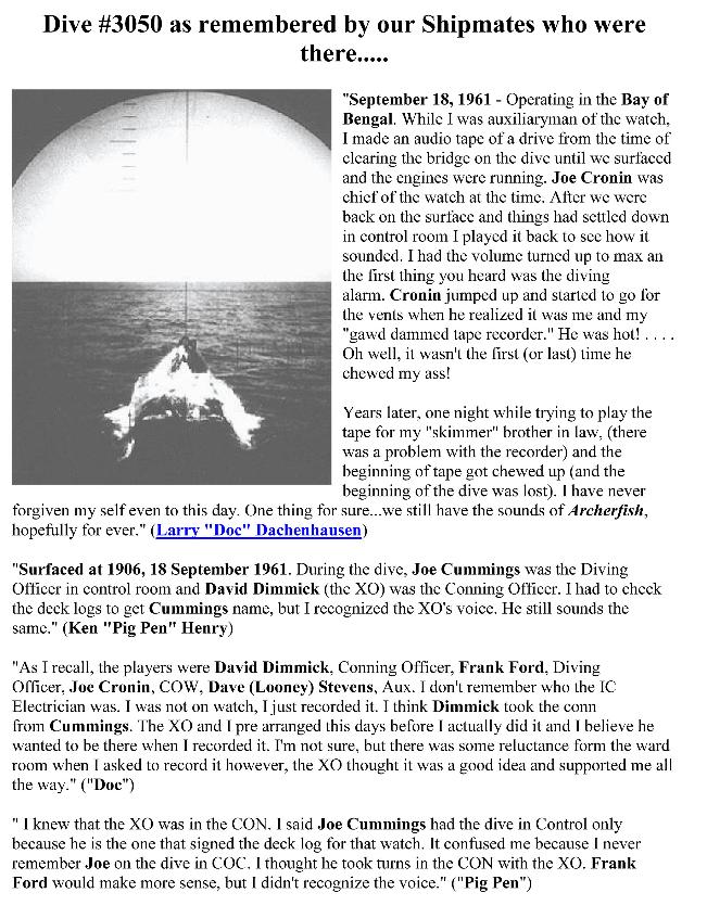 USS Archerfish Dive 3050 remembered
