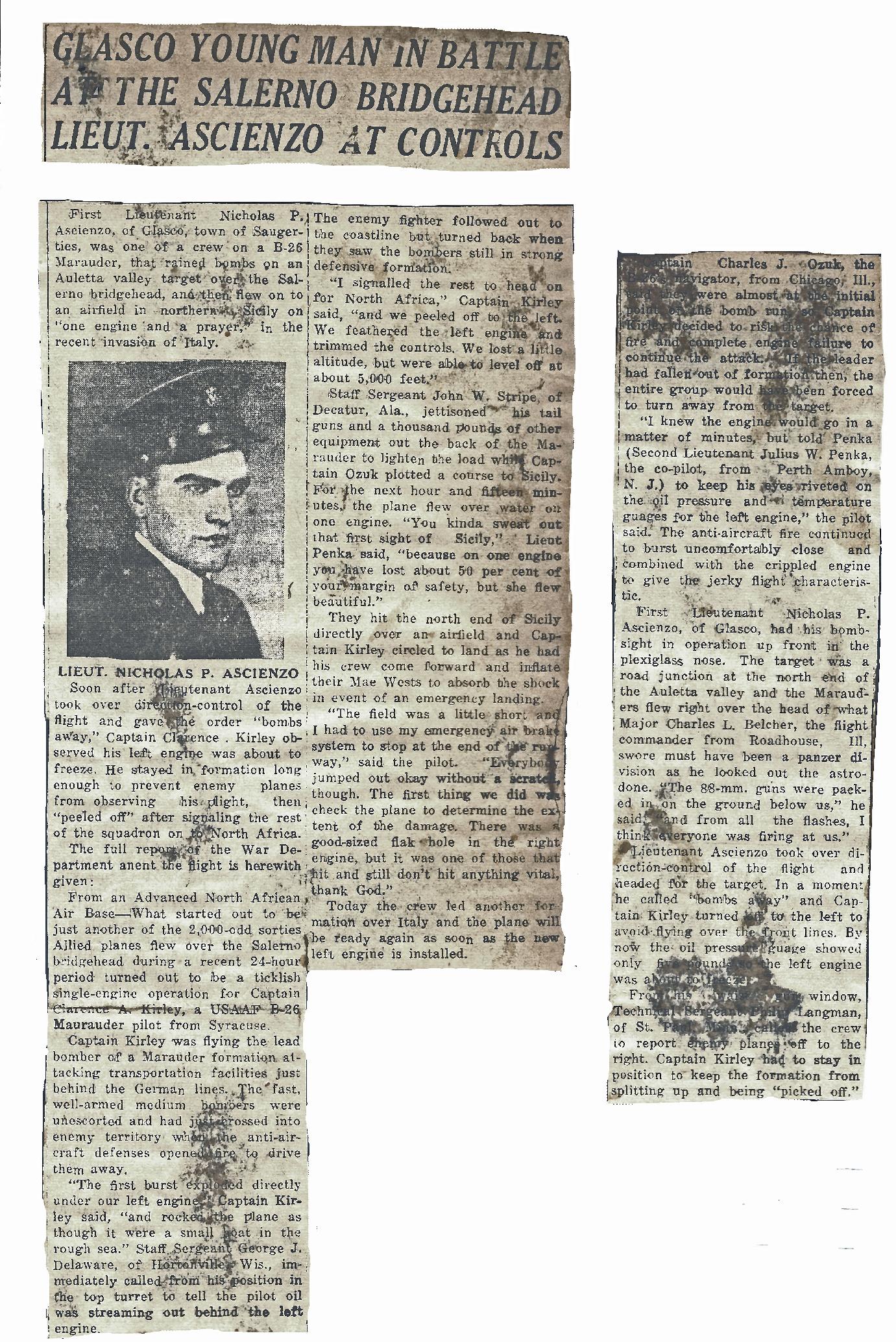 Nicholas Ascienzo at the Salerno Bridgehead during WW2