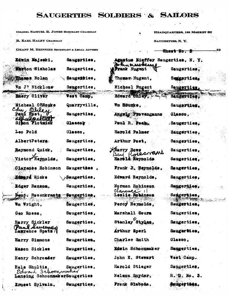 WW1 Documents, Saugerties, NY