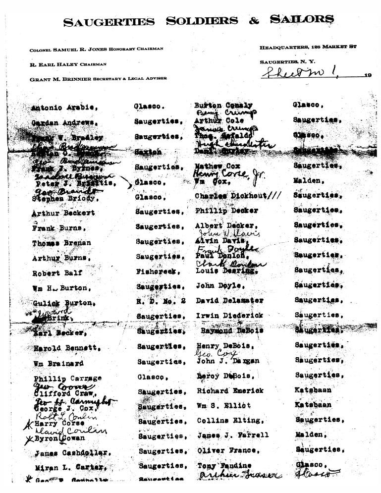 WW1 Documents, Saugerties, NY