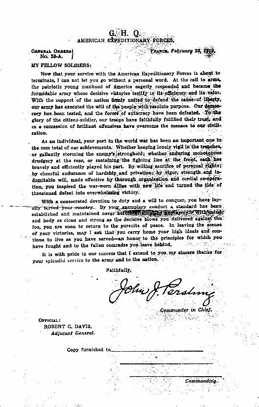 General order 38A Gen. Pershing
