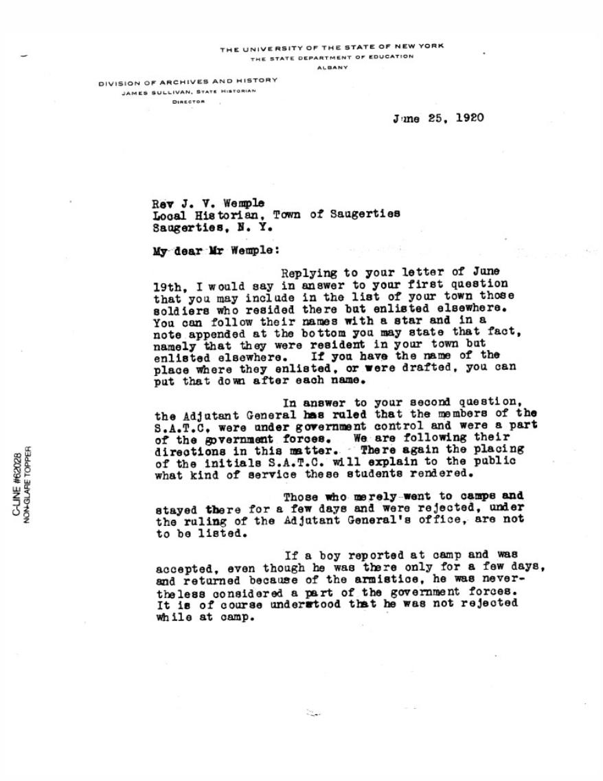 Documents pertaining to WW1 Veterans