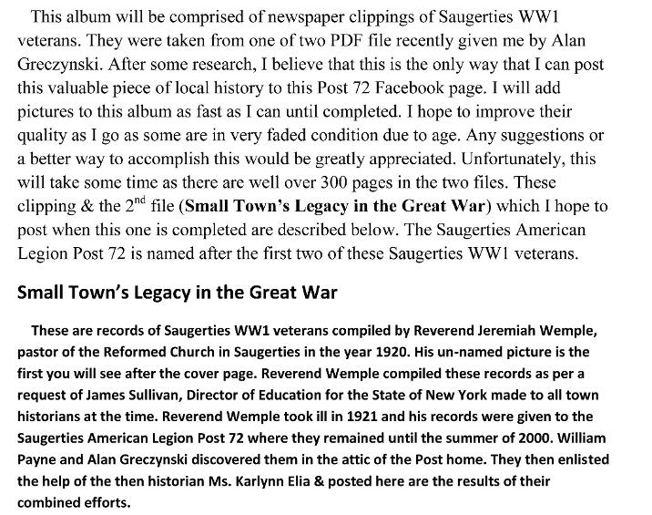 Saugerties NY during WW1