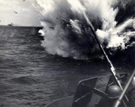 Splash down of a Japanese aircraft shot down by the USS Horent CV12 during WW2